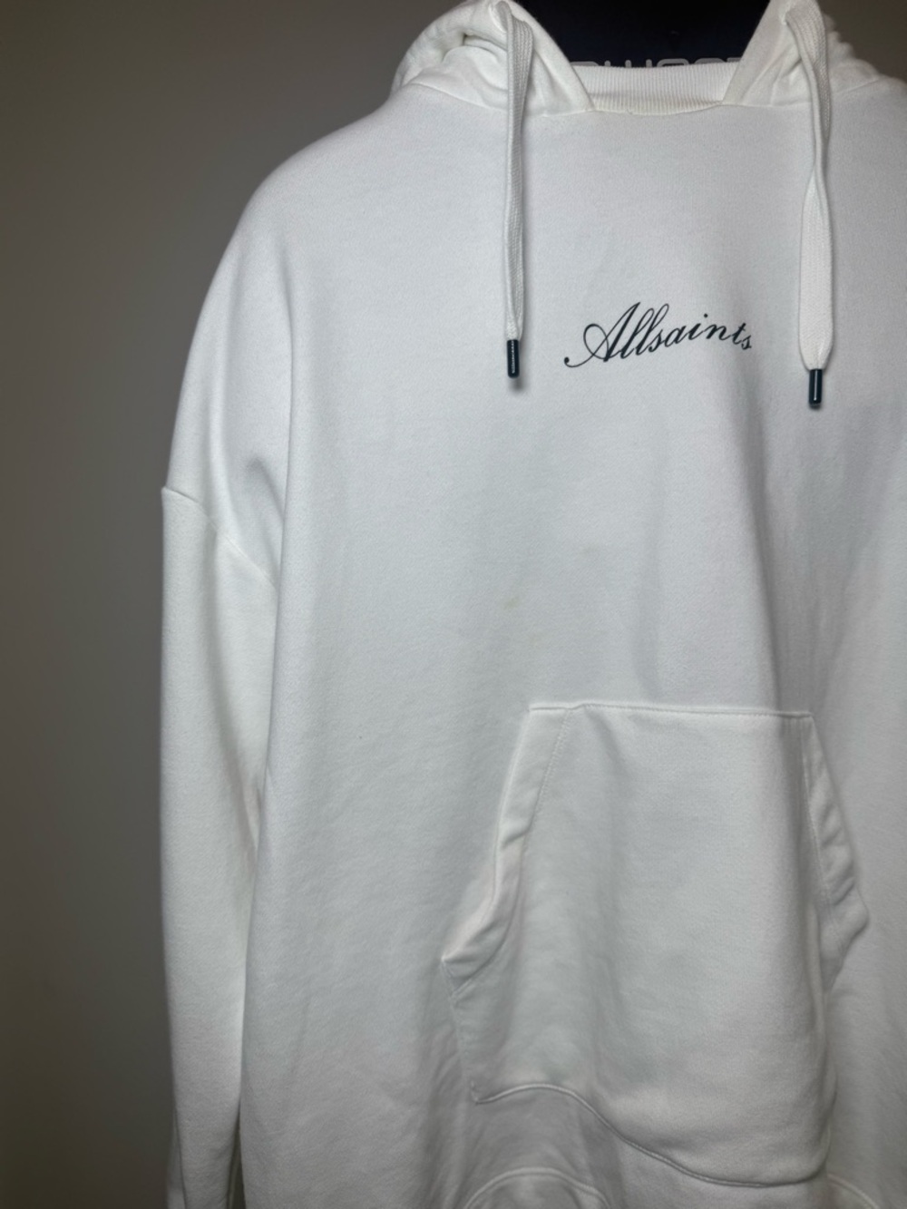 All Saints Oversized White Script Logo Hoodie - Women's Pullover - Picture 6 of 14